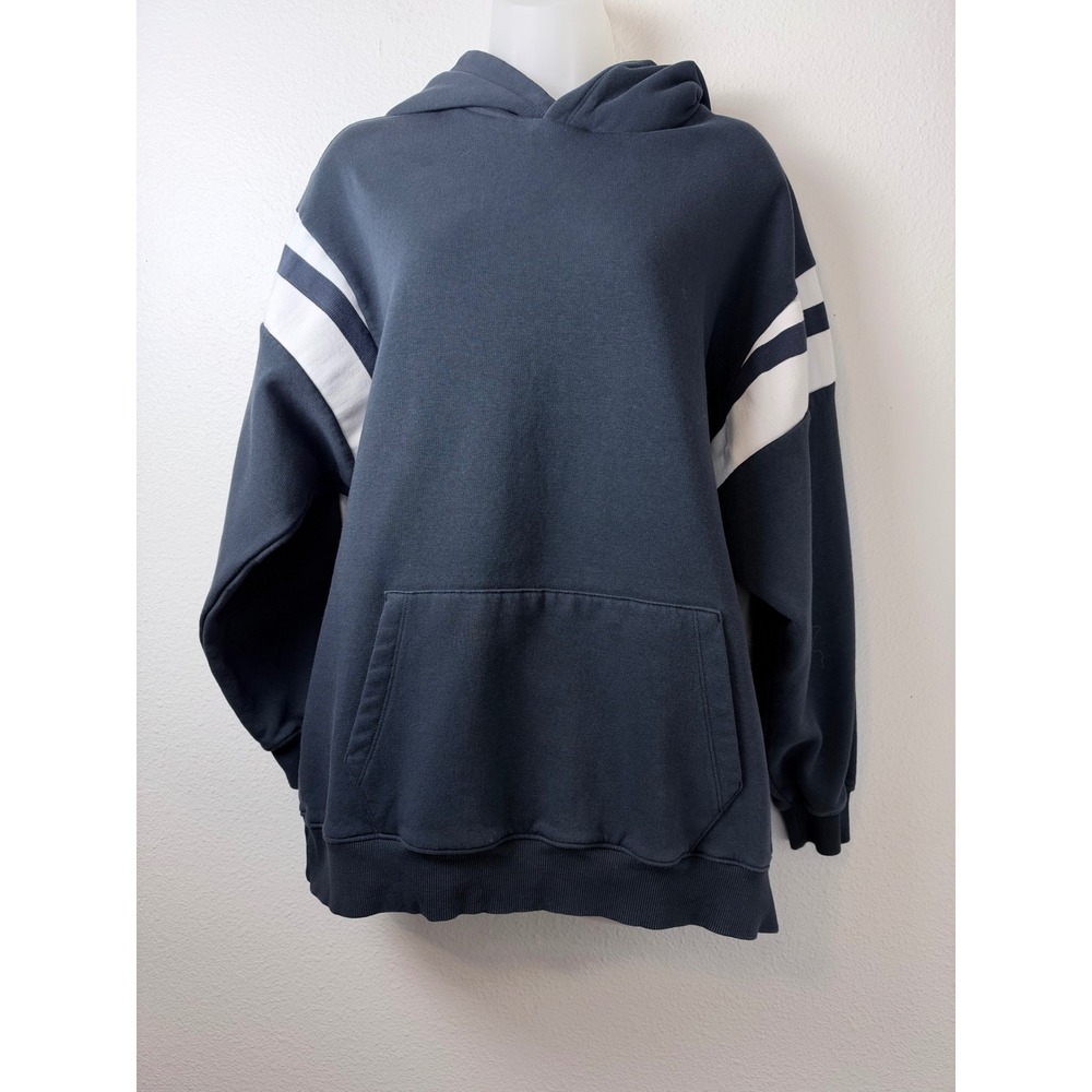 Daily Practice Anthropologie Navy Blue Striped Oversized Fleece Hoodie Small